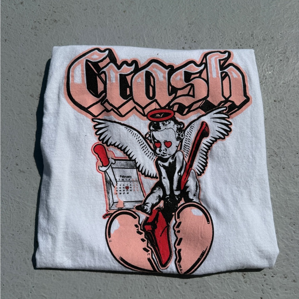 White and Pink Short Sleeve Graphic Tee